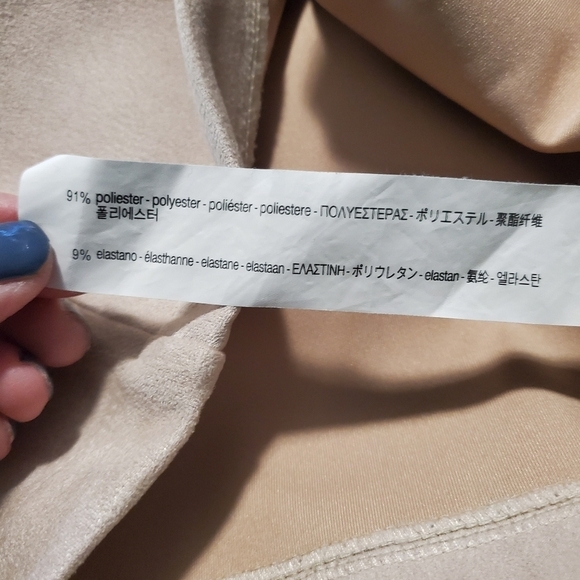 Zara Light Beige Faux Suede S/S Shirt Backside Exposed Center Zip Close Small - Picture 7 of 10